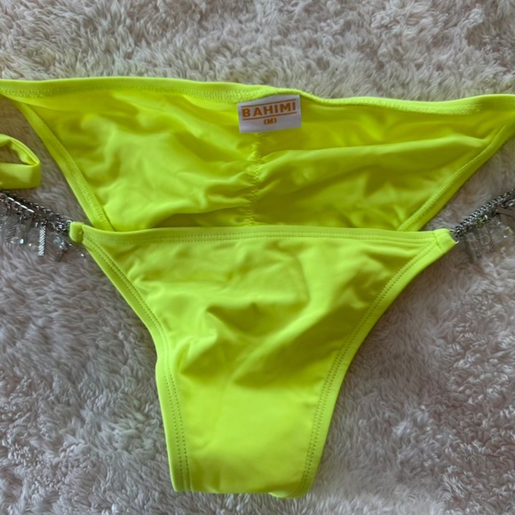 Bahimi Neon Yellow Dimonte Bikini Bottoms Runched Bum Embellished MEDIUM - Picture 5 of 7